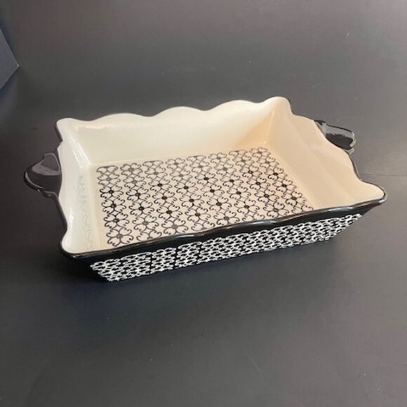 Baum Ceramic Casserole Dish, Black Floral Design, 10x12x3, Oven-to-Table Safe - Picture 8 of 9